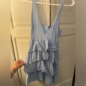 Light Blue Ruffled Sleeveless Dress